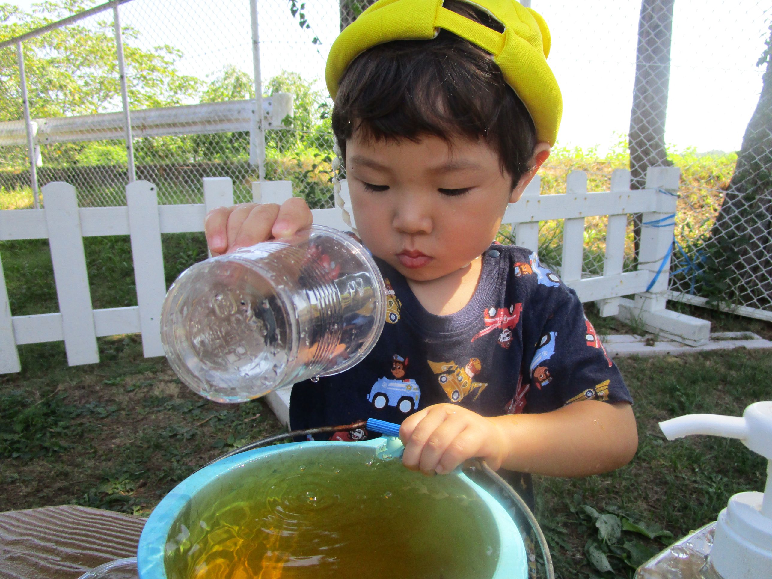 色水作りをする男の子